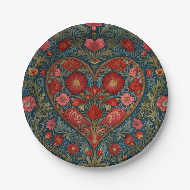Elegant Victorian Valentines Day heart design Paper Plates (Front)