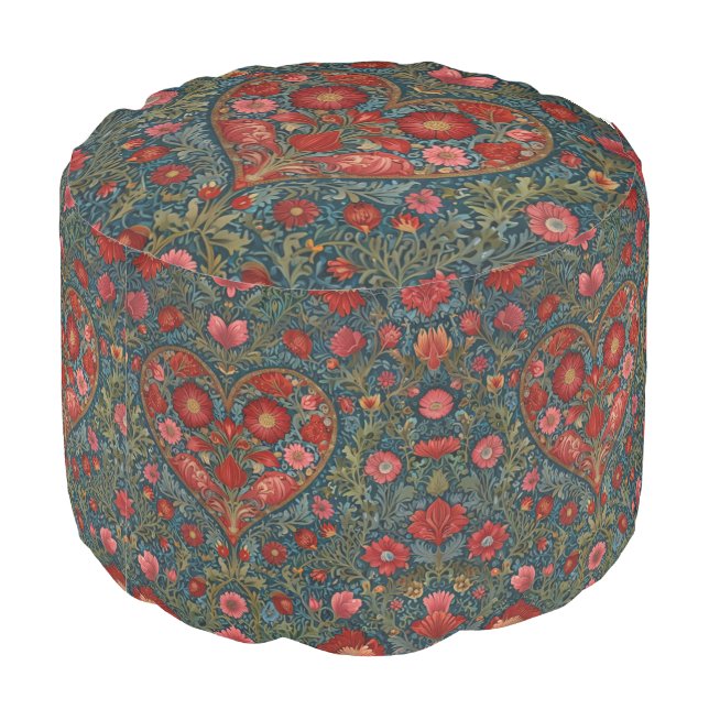 Elegant Victorian Valentines Day heart design Pouf (Angled Back)