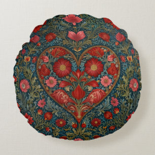 Elegant Victorian Valentines Day heart design Round Pillow