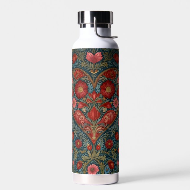 Elegant Victorian Valentines Day heart design Water Bottle (Left)