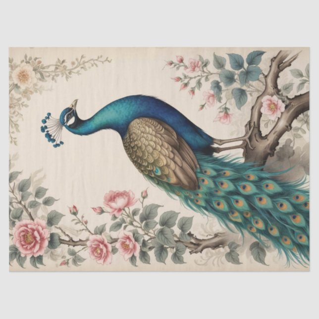 Elegant Victorian Vintage Boho Peacock Tissue Paper (Front)