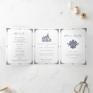 Elegant Victorian Vintage Castle Gate Wedding Tri-Fold Invitation