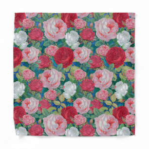 Elegant Victorian Watercolor Red and Pink Roses   Bandana