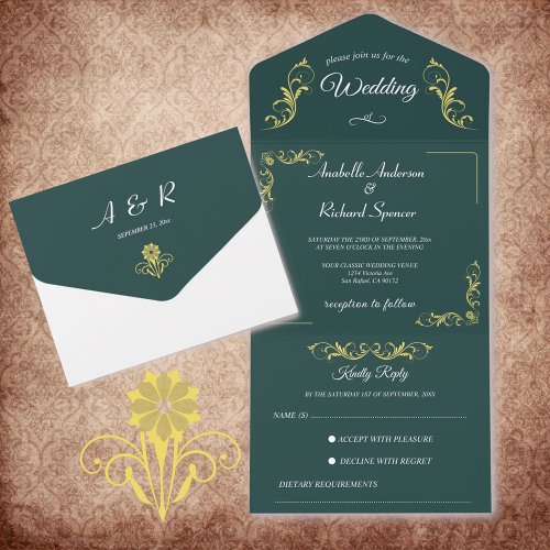 Elegant Victorian Wedding  All In One Invitation