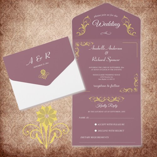 Elegant Victorian Wedding  All In One Invitation