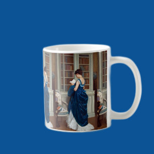 Elegant Victorian Woman Reading in Library  Coffee Mug