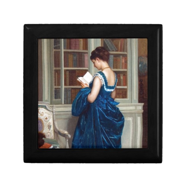 Elegant Victorian Woman Reading in Library  Keepsake Box (Front)