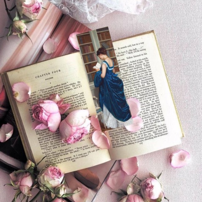 Elegant Victorian Woman Reading in Library  Mini Business Card (Creator Uploaded)