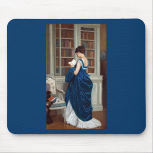 Elegant Victorian Woman Reading in Library Mouse Pad