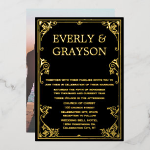 Elegant Victorian Your Photo on Back Gold Foil Invitation