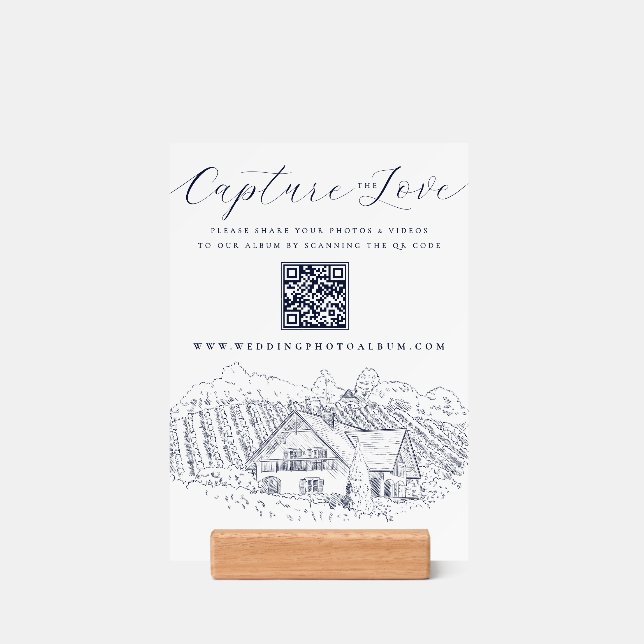 Elegant Vineyard Capture the Love Wedding QR Code Holder (Woodblock)
