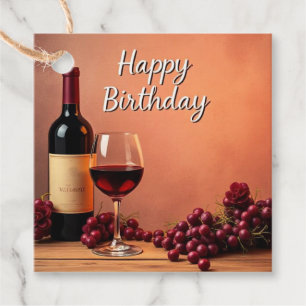 Elegant Vineyard Happy Birthday Wine & Grapes Favor Tags