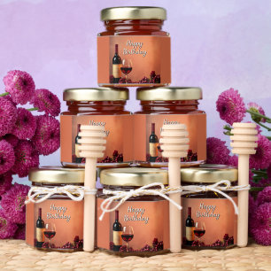 Elegant Vineyard Happy Birthday Wine & Grapes Honey Jar Favors