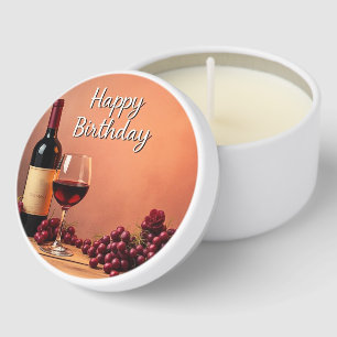 Elegant Vineyard Happy Birthday Wine & Grapes Mini Candle Favors