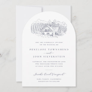 Elegant Vineyard Illustration Destionation Wedding Invitation