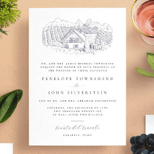 Elegant Vineyard Illustration Formal Wedding Invitation