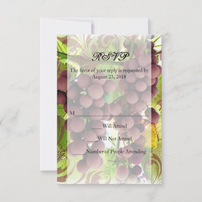 Elegant Vineyard Purple Grapes Wedding Small RSVP (Front)