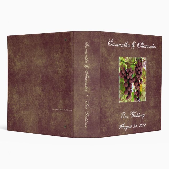 Elegant Vineyard Purple/Green Grapes Wedding Binder (Background)