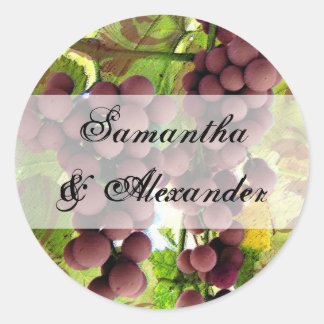 Elegant Vineyard Purple/Green Grapes Wedding Classic Round Sticker