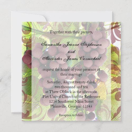 Elegant Vineyard Purple/Green Grapes Wedding Invitations
