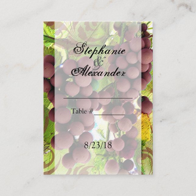 Elegant Vineyard Purple/Green Grapes Wedding Place Card (Front)