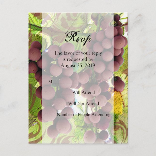 Elegant Vineyard Purple/Green Grapes Wedding RSVP Invitation Postcard (Front)