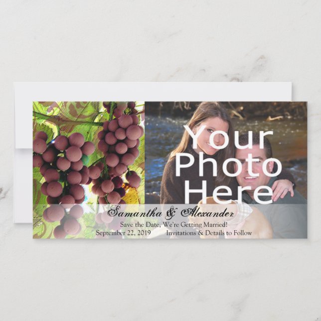 Elegant Vineyard Purple/Green Grapes Wedding Save The Date (Front)