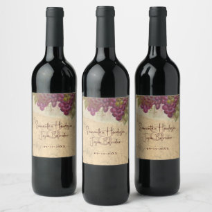Elegant Vineyard Wedding Watercolor Grapes Wine Label