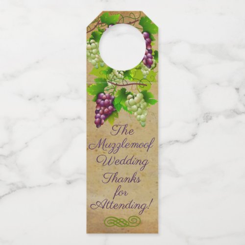 Elegant Vineyard Wedding With Grapes Thank You Bottle Hanger Tag