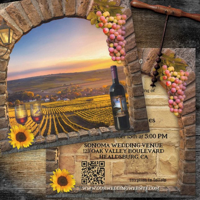 Elegant Vineyard Wine Themed QR Code Wedding Invitation (Creator Uploaded)