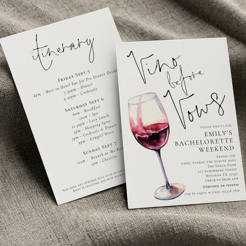 Elegant Vino Before Vows Bachelorette Weekend Invitation