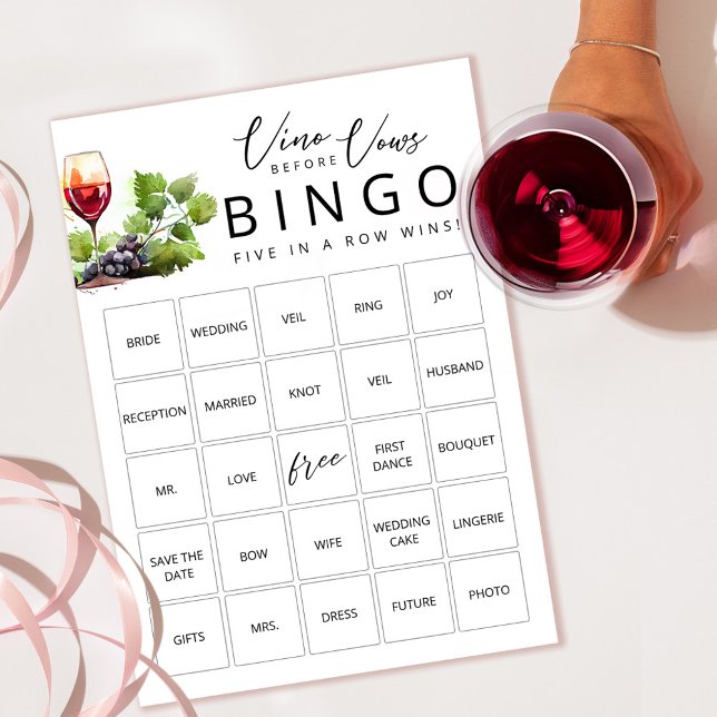 Elegant Vino Before Vows Bridal Shower Bingo Card (Creator Uploaded)