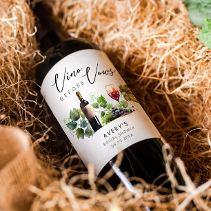 Elegant Vino Before Vows Bridal Shower Wine Label