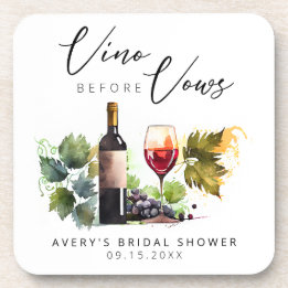 Elegant Vino before Vows Watercolor Winery Beverage Coaster