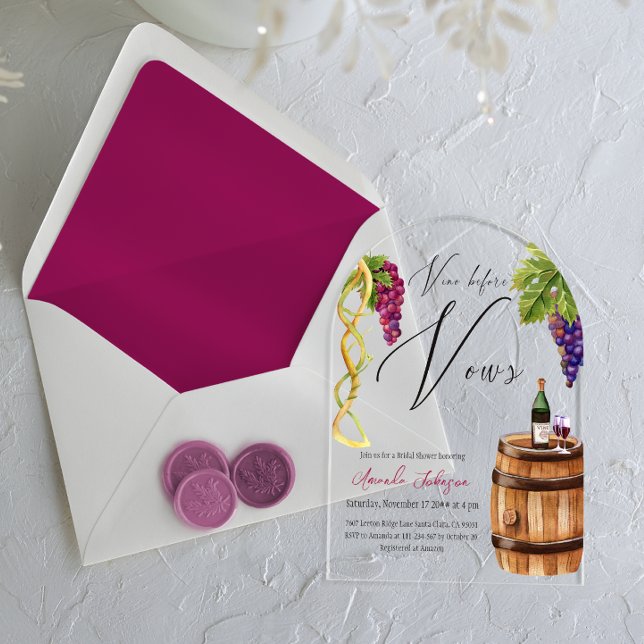 Elegant Vino Before Vows Winery Bridal Shower Acrylic Invitations (Creator Uploaded)