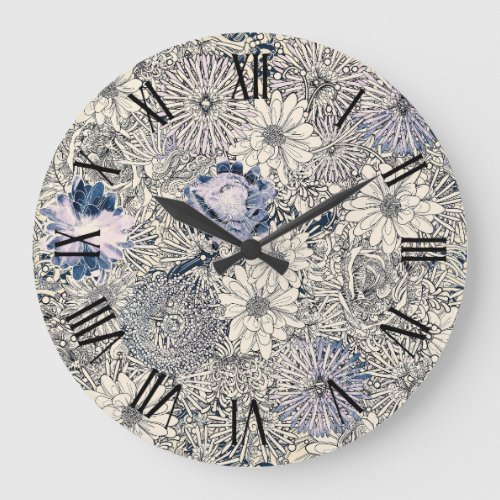 Elegant Vintage Abstract Floral Background   Large Clock