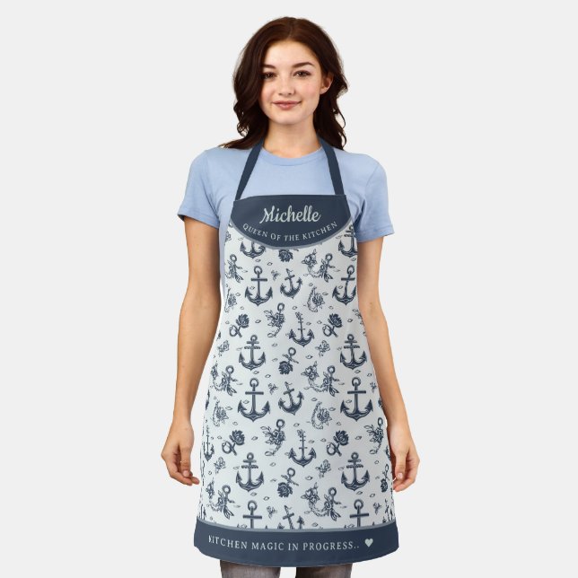 elegant vintage anchor pattern personalized apron (Worn)