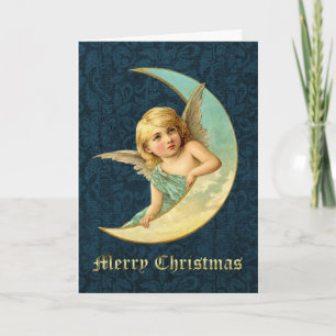 Elegant Vintage Angel & Moon Custom Christmas Holiday Card