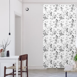 Elegant Vintage Angels Black White Floral Toile Blackout Curtains