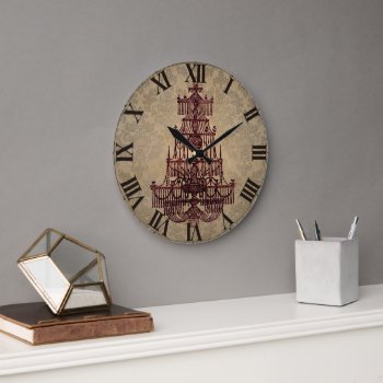 Elegant Vintage Antique Chandelier On Damask Large Clock by BluePress at Zazzle