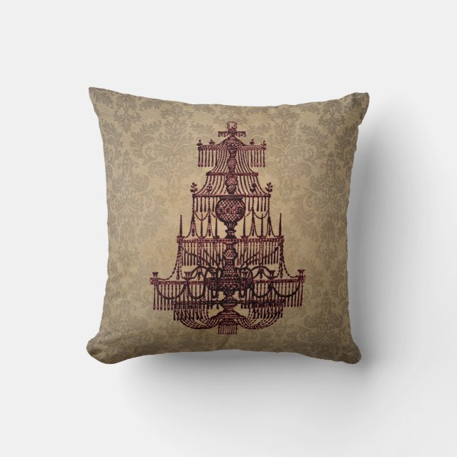 Elegant vintage antique chandelier on Damask Throw Pillow (Front)