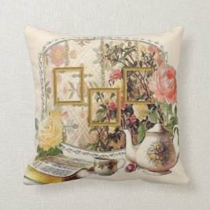 Elegant Vintage Antique Victorian Tea Room Decor Throw Pillow