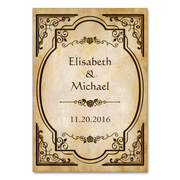 Elegant Vintage Antique Wedding Table Number Card