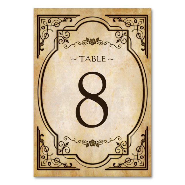 Elegant Vintage Antique Wedding Table Number Card (Front)