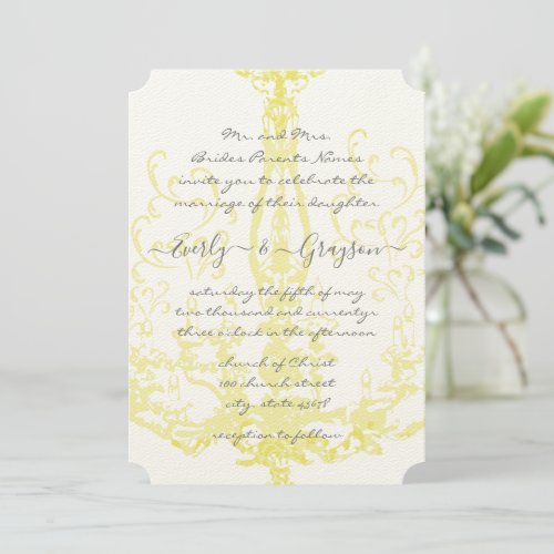 Elegant Vintage Antique Yellow Chandelier Wedding Invitation