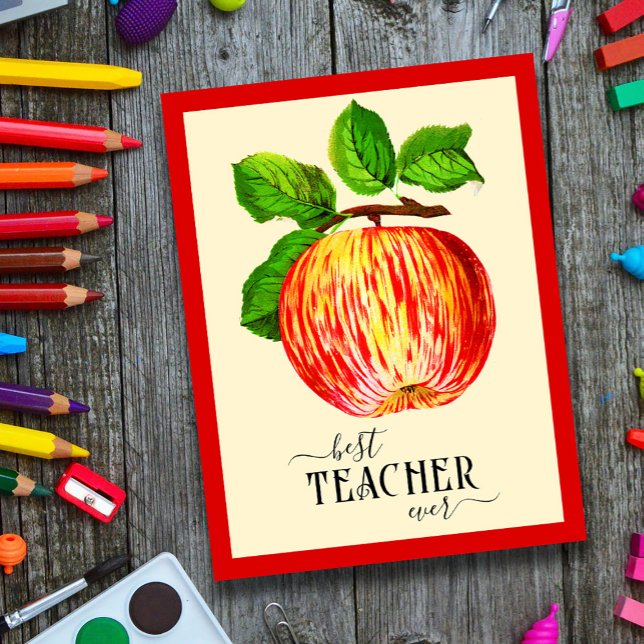 Elegant Vintage Apple Best Teacher Ever Postcard (Image by <a href="https://pixabay.com/users/adonyig-4265448/?utm_source=link-attribution&utm_medium=)
