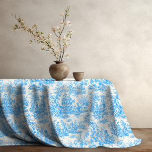 Elegant vintage aqua blue toile de jouy printed tablecloth