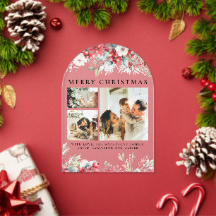 Elegant Vintage Arch Botanical Red Christmas Card Acrylic Invitations