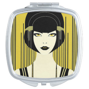 Elegant Vintage Art Deco Flapper  Compact Mirror
