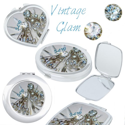 Elegant Vintage Art Deco Rhinestones with Initials Compact Mirror